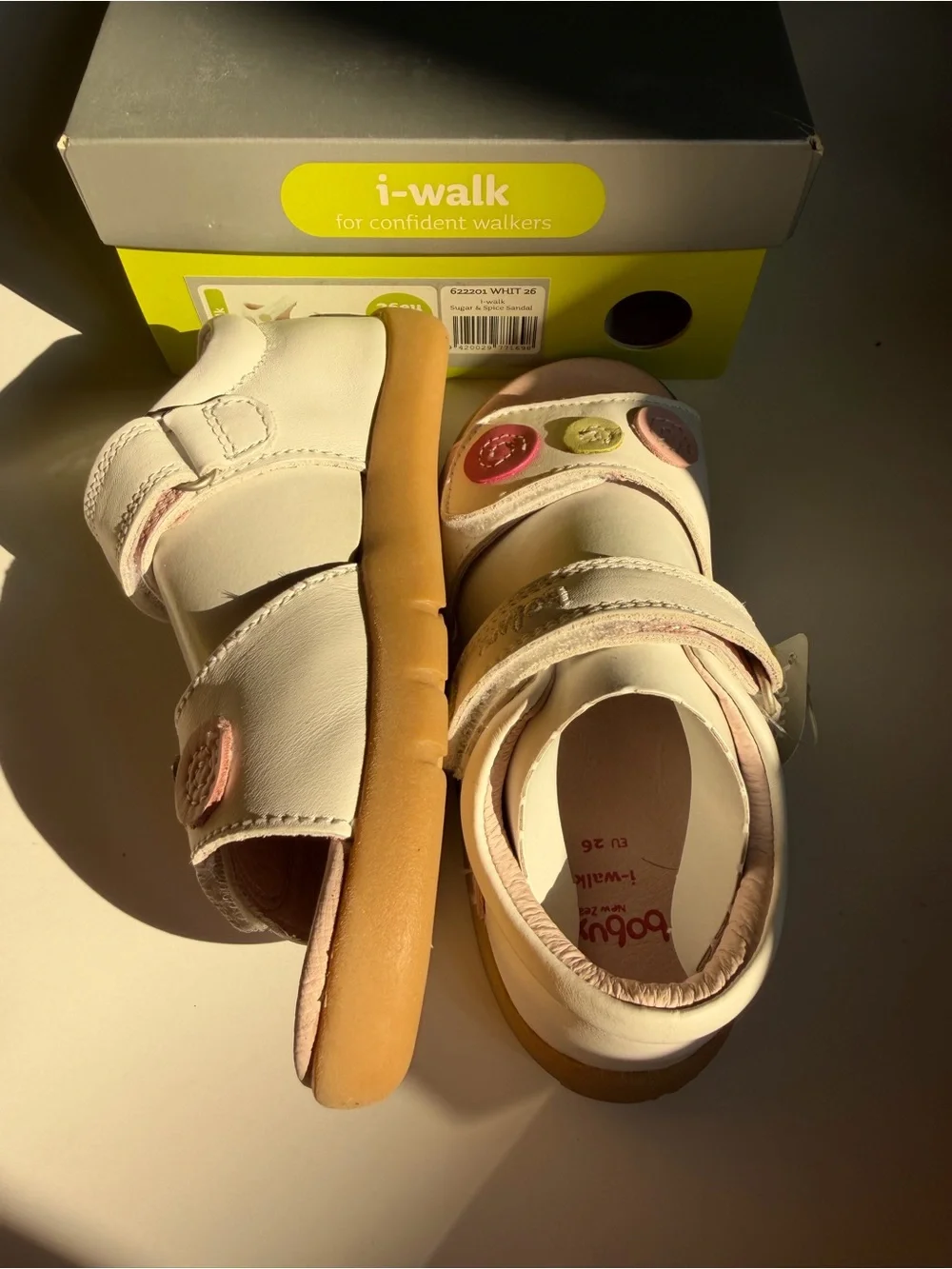 NWT Bobux i-walk Sugar and Spice Sandal White Leather Toddler